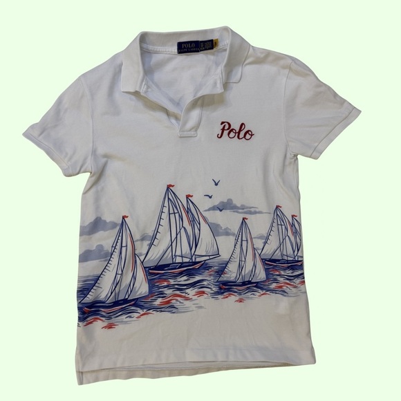 Ralph Lauren Blue Label Tops - *Rare* Ralph Lauren Blue Label White Polo Shirt with Sailboat Design